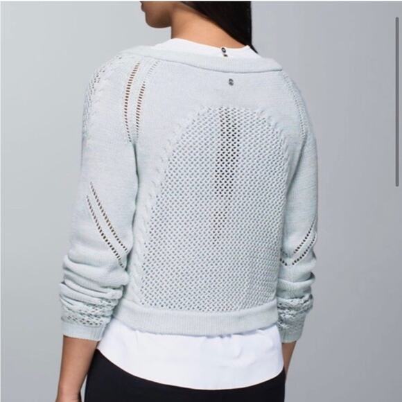 Lululemon Be Present blue white mixed open knit cropped sweater - Picture 16 of 16